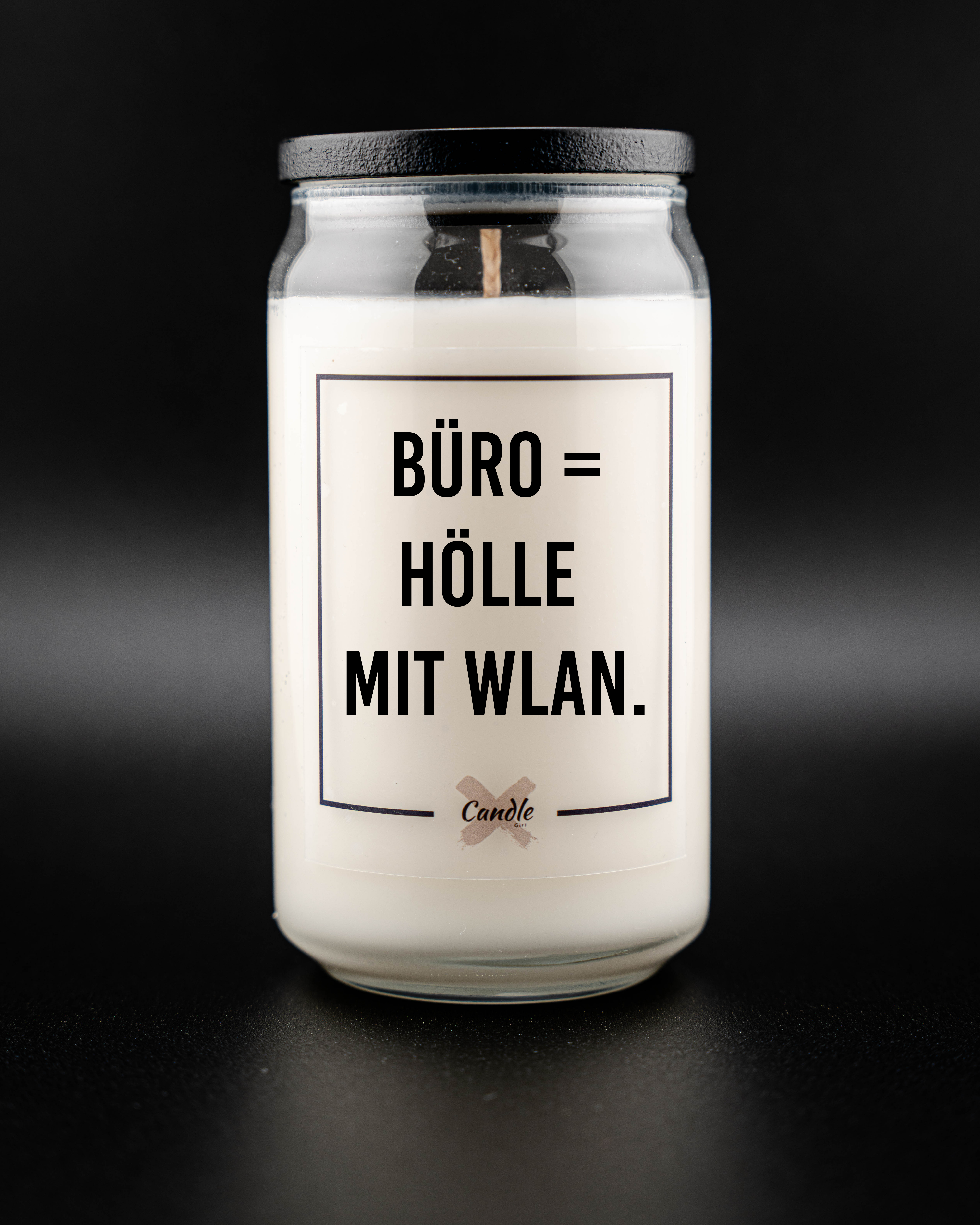 Kerze mit Spruch | BÜRO = HÖLLE MIT WLAN.