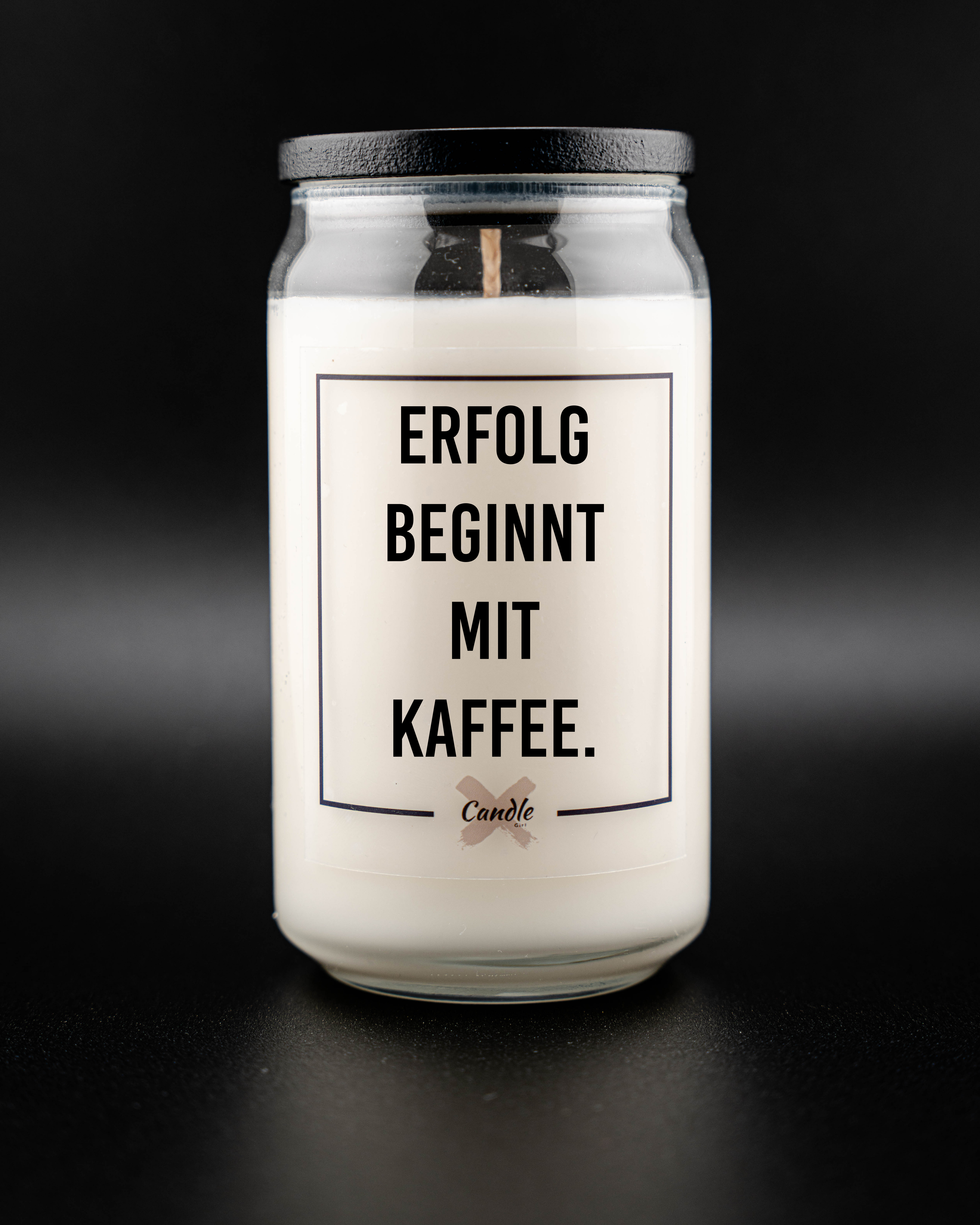 Kerze mit Spruch | ERFOLG BEGINNT MIT KAFFEE.