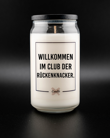Kerze mit Spruch | WILLKOMMEN IM CLUB DER RÜCKENKNACKER.