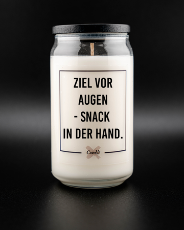Kerze mit Spruch | ZIEL VOR AUGEN - SNACK IN DER HAND.